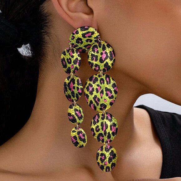 Yellow Gold Sexy Women's Oversized Exaggerated Round Cracked Patchwork Earrings - Picture 11 of 15